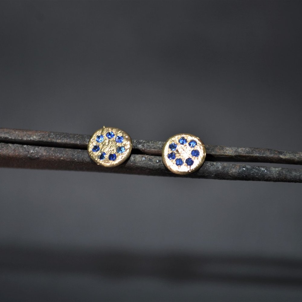 Handmade 14K Gold Blue Sapphire Stud Earrings
